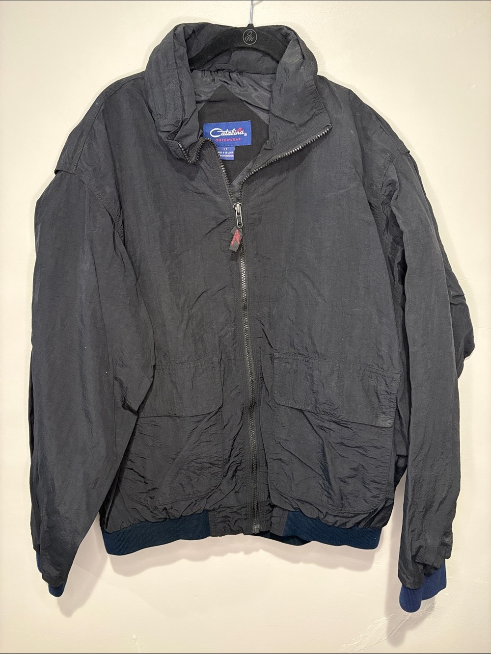 Vintage Catalina Men’s LT Black Bomber Jacket Lightweight Large Tall